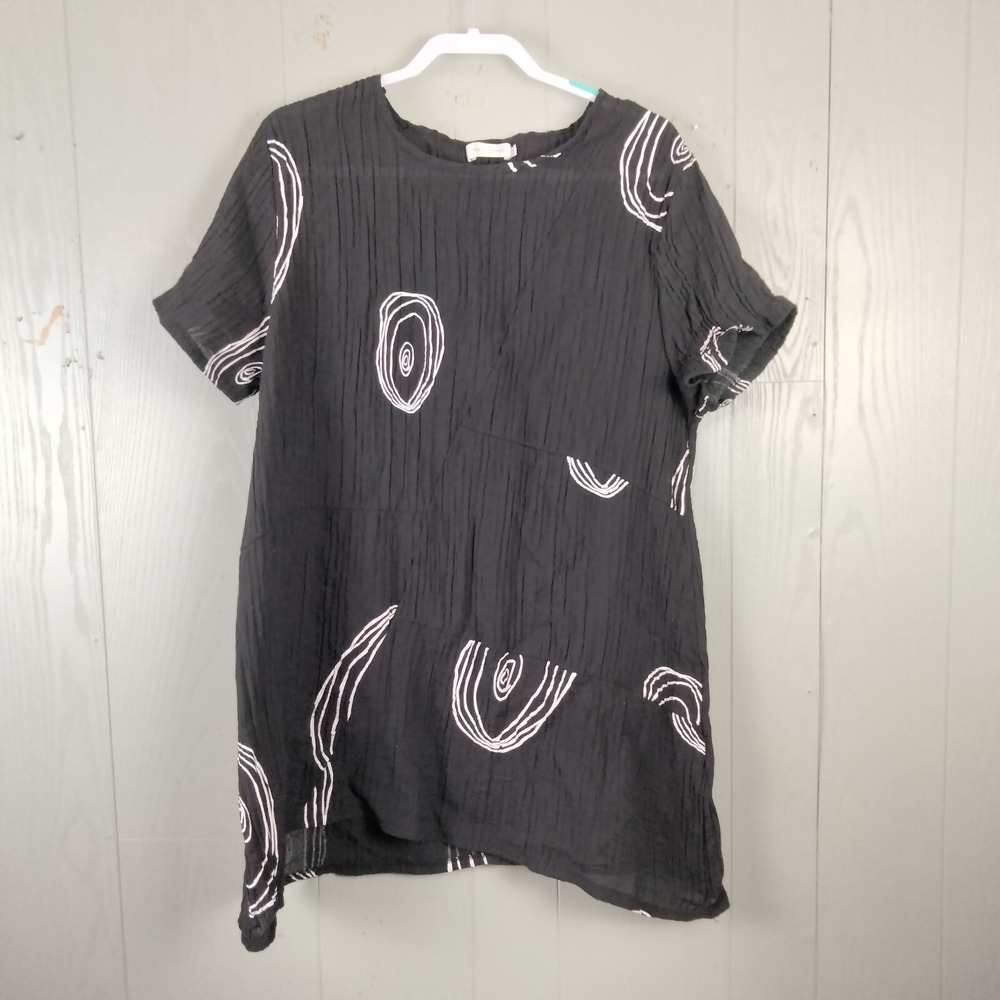 Simply Couture Tunic Top Womens 2XL Black Artsy Lagenlook‎ Boho Floaty Relaxed
